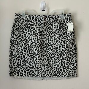 H&M & Denim White and Leopard Print Mini Skirt